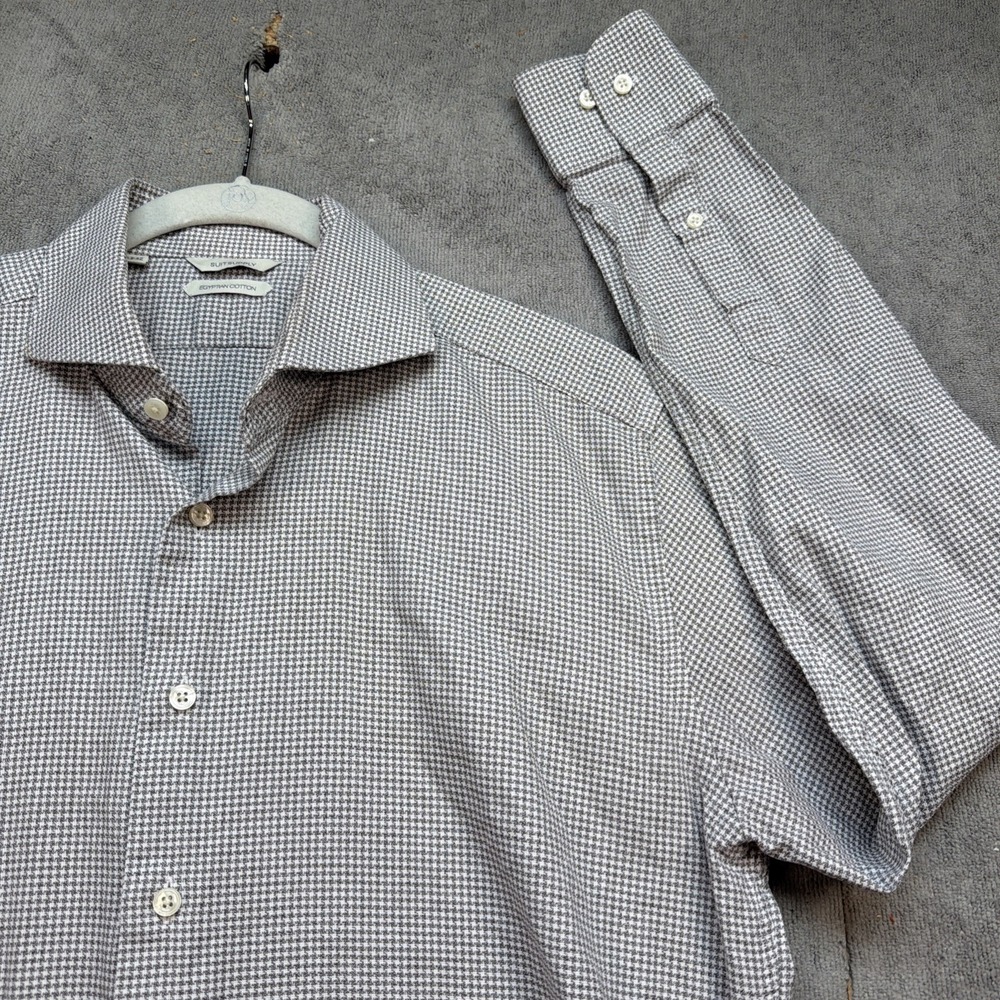 Suitsupply Dress Shirt Mens Gray White‎ Micro Check 16.5 42